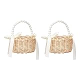 2 Stück Wicker Blumenmädchen Korb für Hochzeiten, Rattan Blumen Korb Handmade körbchen mit henkel, weidenkorb Blumenkorb für Hochzeit Party