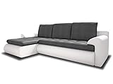 Ecksofa Santi II mit schmutzabweisender Stoff - Couchgarnitur mit Schlaffunktion und Bettkasten, Couch, Polsterecke, Schlafsofa (Weiß + Grau (Madryt 120 + Trinity 14), Ecksofa Links)