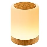 Auxmir LED Nachttischlampe Touch Dimmbar mit 256 RGB Farben & 4 Modi, Tischlampe Kabellos USB Aufladbar, Nachtlicht Holzmaserung Timing Funktion, Tragbar Nachtlampe für Schlafzimmer Wohnzimmer Camping