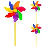 QZKJQDD 3 Stücke Vogelabwehr Windrad, Windrad GartenTaubenschreck, Windrad Garten, Windräder Kinder, Regenbogen Windrad Balkon, für Balkon, Garten, Obstgarten, Hof, Dach (Regenbogenfarben, ø 18cm)