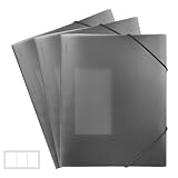 FRETONBA Schwarz Ordner 3er-Pack. Postmappe a4 Schule, Sammelmappe 3 Stück, Eckspannermappe Elastische Bandbefestigung, Schnellhefter a4 PP-Material Robust und Langlebig, Dokumentenmappe a4