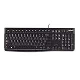 Logitech K120 Kabelgebundene Business Tastatur für Windows und Linux, USB-Anschluss, Leises Tippen, Robust, Spritzwassergeschützt, Tastaturaufsteller, Niederländisches QWERTY-Layout - Schwarz