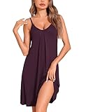 Leversic Nachthemd Damen Ärmelloses Sexy Negligee V-Ausschnitt Nachtkleid Sommer Nachtwäsche Sleepshirt mit Verstellbarer Schultergurt, 1187-Hellviolett, XL