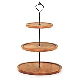 E-ROOM TREND Etagere Tortenständer/Cupcake Ständer aus Holz | Kuchenplatte Kuchenständer Halter Turm Servierständer mit Metallgriff | für Geburtstag Nachmittagstee Party Hochzeit (MDP1BN) | 3 Etagen