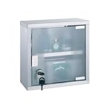 MSV 140489 Medizinschrank Arzneischrank Medikamentenschrank Hausapotheke aus Edelstahl, 25 x 12 x 25 cm „Tip –on“ Automatik, Montagematerial und 2 Schlüssel inclusive, Grau