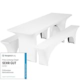 Gräfenstayn® Leopold Stretch - Biertischhussen-Set 3 TLG für Bierzeltgarnitur - 50cm oder 70cm Tischbreite - mit Öko-Tex Siegel Standard 100 : 'Geprüftes Vertrauen 30561 (Weiß, 70x220cm)