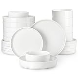 MALACASA, Serie Leah, Geschirrset 6 Personen, 24-teilig Porzellan Tafelservice Geschirrset Weiß, geschirr set mit Stehrand aus 6x Dinnerteller, 6x Dessertteller, 6x Müslischalen, 6x Tiefe Teller