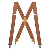 Hosenträger Herren Extra Stark Breit 35mm, Hosenträger für Herren Y-form mit Umwandelbar Abnehmbar 4 Clips Elastisch Einstellbar Läng Suspenders Men Braun