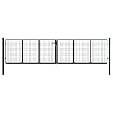 Fasba Mesh Gartentor Verzinkter Stahl Doppelflügeltor Doppeltor Gartentür Zauntor Hoftor Zauntür Gartenpforte Einfahrtstor Tor 400x125cm Grau