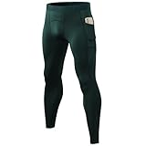 POIHIDE Kompressions-Leggings für Herren, mit Taschen, Laufunterlage, schnelltrocknend, athletisch, Fitnessstudio, Workout, Trainingshose, 1er-Pack (dunkelgrün), 31-35