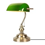 JCPYIUL Grün Glas Banker Schreibtischlampe, Traditionelle Europäische Klassische Bronze Finish Basis E27 Vintage Tischleuchte, für Schlafzimme Büro Bibliothek Studierzimmer Arbeitszimmer