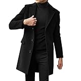 Mantel Herren Lang Wintermantel Casual Trenchcoat Einfarbig Wollmantel mit Knöpfen Langarm Winterjacke Große Größen Jacke Woll Windbreaker Revers Übergangsjacke Locker Wolljacke Dufflecoat