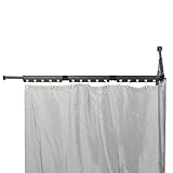 Duschvorhangstange ohne Bohren 200cm, Winkelduschstange für Badewannen Klappbar Duschstange inkl. Duschvorhang, Teleskopstange für Badezimmer, Fenster, Küche, Schrank, Wäscheständer Wandmontage