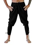 YAOHUOLE Wikinger Hose Herren Mittelalter Herren Renaissance Hose Schnürhose Herren Mittelalter Loose Fit Schwarz M