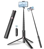 TONEOF 170CM Selfie Stick Stativ, Ausziehbar All-in-1 Stativ Handy Einbeinstativ aus Aluminium mit Kabelloser Fernbedienung&10 Teleskopstange, Drehbar Handyhalter, Stative für iPhone/Android-Schwarz