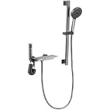 WOTZOV Badewannenarmatur Wasserfall mit 3 Modi Handbrause, graue Wannenarmatur Wandmontage Wannenarmatur Messing Wannenfüllarmatur Einhebelmischer mit Bidetbrause