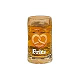 Herz & Heim® Personalisierter Bierkrug – Bierglas in 0,5l, 1l oder 0,04l als Schnapsglas – Geschenk für Männer – Krug mit Wunschname – bayrische Motive für Biergarten & Volksfest (Brezel, 0,04 l)