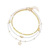 ZORESCOLEO Mehrfach verwendbares Muschelperlen-Schmuck-Set, verstellbare Halskette, Armband, Fußkettchen, praktisch für Strandurlaub, stilvolle Outfits, as the pic show, Metall