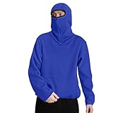 Generisch Balaclava Zip Hoodie Herren Ninja Kapuzenpullover mit Sturmhaube Oversized Mask Jacke mit Kapuze Y2K Hoodies mit Winddichte Übergangsjacke Motor Fahrrad Kapuzenpulli Hoody