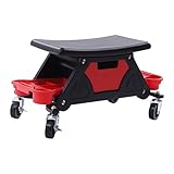 Werkstatthocker werkstattstuhl bis 150kg Werkstatt Rollsitz mit Werkzeugablagen & 4 Rollen Werkstatt Hocker Werkstattsitz Fahrbar