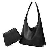 HAIWILL Handtasche Damen Tote Bag Groß Shopper Tasche Damen Reißverschluss Umhängetasche Leder Hobo Bag Schultertasche 2-teiliges Set für Arbeit, Schule, Einkauf (Schwarz)