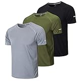 Gaiatiger 3er Pack Sport Tshirts Herren Funktionsshirt Sportshirt Männer Schnelltrocknend Trainingsshirt Fitness Laufshirt Kurzarm Herren Atmungsaktive T-Shirt(520) Black Gray Green-L