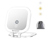 WEILY Taschenspiegel mit Beleuchtung, 10X/1X Vergrößerung Doppelseitiger Reisespiegel, mit 3 Farblichtern, Touch Steuerung, Wiederaufladbarer Tragbarer Spiegel für Schlafzimmer und Badezimmer