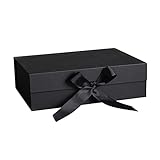 JIHUOO Geschenkbox Geschenkkarton mit Magnetisch Deckel und Schleife Geschenkschachtel Geschenkverpackung Box für Hochzeiten Geburtstage Schwarz