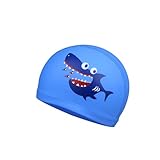 Badekappe Kinder - Badekappe Kinder Jungen für 4-10 Jahre, Bademütze Kinder, Schwimmkappe Kinder (Blau, Hai)