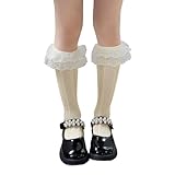 Socken mit Schleife, hohe Stiefel, atmungsaktiv, modisch, lang, lose Spitze, Wadenstrümpfe für Mädchen, 3–10 Jahre, bequeme Baumwollsocken, gelb, Einheitsgröße