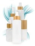 Pumpspender Glas 100 ml zum Befüllen, 3 Stück Cremespender leer mit Bambusverschluss und Gravur, exaktes Dosieren Deiner Gesichtspflege