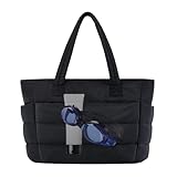Schultertasche, 35 x 16 x 49 cm, Arbeitstasche für Damen, Polyester, leichte Armtasche für große Kapazität, Einkaufen, Reisen, Fitnessstudio, , Büro, Schwarz , Refer to description