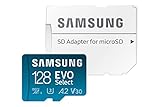 Samsung EVO Select microSD Speicherkarte (MB-ME128KA/EU), 128 GB, UHS-I U3, Full HD, 130MB/s Lesen, für Smartphone und Tablet, inkl. SD-Adapter