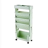Zeitschriftenständer mit 5 Etagen, Bücherwagen mit Rollen, Mehrzweck-Stehregal für mobilen Trolley, Grün, Roll-Aktenwagen, Allzweckwagen mit sparenden Regalrädern