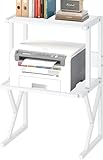 3-Ebene Druckerständer, 3 Tier Druckertisch, Druckerregal, Mehrzweck Schreibtisch Organizer, Druckerhalter Industrie-Design, Drucker Stand für Büro, Zuhause, Schule, Fax, Kopierer, Scanner (Weiß)