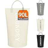 Lifewit Wäschekorb 90 L, großer Wäschekorb, faltbare Wäschesäcke mit Softgriff, Wäschesortierbox für Wohnung, Wohnheim und Wohnwagen, weiß