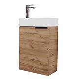 Planetmöbel Waschtisch mit Unterschrank 40 cm Waschbecken Bad Gäste WC Gold Eiche