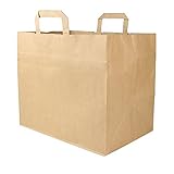 GREENBOX Papiertragetaschen mit Flachhenkel 80gsm 32x22x27cm I feste Papier Tüten Kraftpapier Belastbarkeit 5-7 kg I Papierbeutel XXL I Papiertüten mit Blockboden I braune Papiertaschen 25 Stück