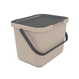 SUNDIS Loops, 6L Mülleimer für Mülltrennung im Innenbereich, rechteckig, aus recyceltem Kunststoff, taupe, mit Deckel und Tragegriff, ideal für Bioabfälle, Küche, Kantine, Restaurant, Pausenraum