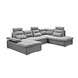 JAKARTA Wohnlandschaft in U-Form in Lederoptik, Dunkelgrau / Anthrazit - Ausziehbares Sofa mit Schlaffunktion & Bettkasten - 324 x 107 x 170 (218) cm (B/H/T)