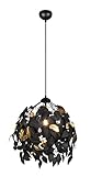 RL LIVE YOUR LIGHT Reality Leuchten Pendelleuchte Leavy R10461932, Metall schwarz, Schirm Kunststoff schwarz/goldfarbig, exkl. 1x E27