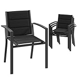 JUMMICO Garten Stapelstühle mit Armlehnen, Aluminium Outdoor Garten Stühle mit Baumwollsitz für Balkon, Terrasse, Garten - Set aus 4 Stück, DunkelGrau