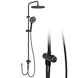 Regendusche ohne Armatur, Duschsystem mit Duschkopf Duschgarnitur Edelstahl Duschsäule Überkopfbrause set Kopfbrause Rund 25cm Schwarz