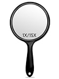 OMIRO Handspiegel, Doppelseitiger Handspiegel mit 1X/15X Vergrößerung und Griff (Transparent Schwarz)