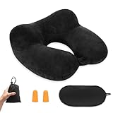 Aufblasbares Reisekissen, Nackenkissen Aufblasbar, Reisekissen Aufblasbar, Nackenkissen Flugzeug Aufblasbar Mit Schlafmaske/Ohrstöpsel, Weicher Samt Nackenstütze für Reisen, Flugzeug, Auto, Büro