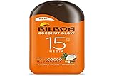 Bilboa, Sonnenmilch Coconut Glow LSF 15, Sonnencreme mit Kokosöl und Vitamin E, leicht auf der Haut, Sonnenschutz, wasserfest, 200 ml