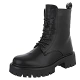 Ital Design Damenschuhe Stiefeletten Plateaustiefeletten, SP319-, Kunstleder, Schwarz, Gr. 37