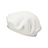 LOEVENICH Damen Baskenmütze aus Baumwolle in Bester Strick-Qualität mit modischem Rollrand (Creme)