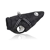 LUOWAN Hundemantel Wasserdicht, Hundemantel Französische Bulldogge, Warme Weste mit Hundegeschirr, Verschiedene Größen,Hundejacke für Kleine Hunde (M, Black)