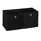 Relaxdays Aufbewahrungsbox 2er Set, quadratisch, Aufbewahrung für Regal, Stoffbox in Würfelform 30x30x30 cm, schwarz